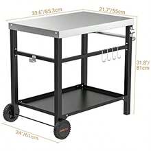 Onlyfire BBQ Serving Trolley Table Stainl Steel Flattop Worktable Double-Shelf With Utensil Holder For Outdoor Grilling And Cooking - Silver - View 3