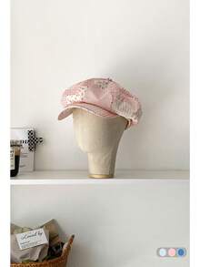 Boné octogonal xadrez vintage com cano alto, chapéu versátil para jornaleiro, design com circunferência de cabeça grande, adequado para primavera e verão, estilo artístico floral, boné de pintor xadrez fresco e simples, modelo de designer moderno, chapéu de sol feminino respirável de aba larga, casual para o verão