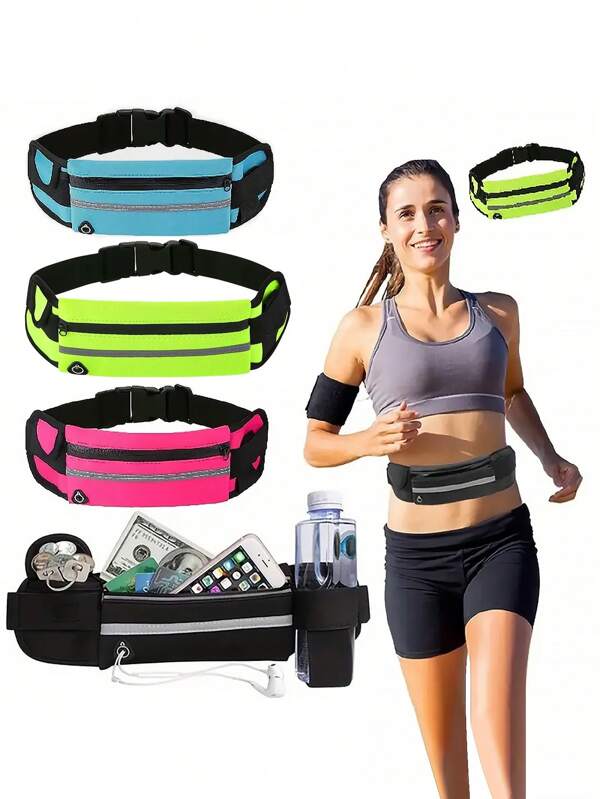 1pc Sports Running Waist Pack, Sports Running Belt With Zipper, High-Elastic Nylon Waist Pack, Solid Color, Multi-Functional Fitness Gear, Water-Resistant With Phone Pocket For Men And Women, Cycling, Hiking, Outdoor Activities