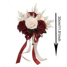 Wedding Bouquets For Bride - Bridal Bridesmaid Wedding Flowers, Luxury Artificial Bridal Bouquets Roses Flower Bouquets For Vintage Wedding Or Centerpieces Decoration Artificial Toss Rose,Tossing Cascading Bouquet For Boho Rustic Ceremony Anniversary Party Decorations Summer Birthday Gifts Beach Back To School School Supplies Room Decor - Red - View 11