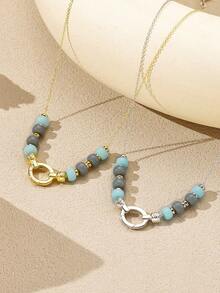 Deconstructed Bead Chain | Hand-Painted Ceramic Beads & Diamond Cut Clasps | Edgy Stackable Jewelry - Gold - View 1