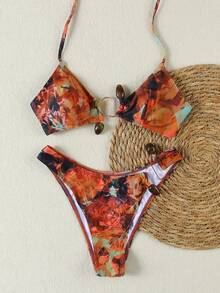 新款春夏性感休闲优雅印花女士沙滩度假约会比基尼泳衣 - 印花 - 查看 3