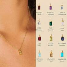 CIREY 18K Gold Plated Rectangle Birthstone Pendant Necklace With Colorful Cubic Zirconia For Women, Titanium Steel