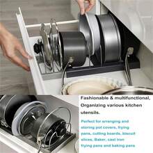 1 Set Of 7+ Expandable Pot & Pan Rack, Suitable For Cabinet And Countertop, With 7 Adjustable Dividers, Non-Scratch Pads, Lid Organizer Rack For Cookware And Bakeware, Kitchen Accessories Kitchen Items Kitchen Accessories Kitchen Tools - Black - View 4