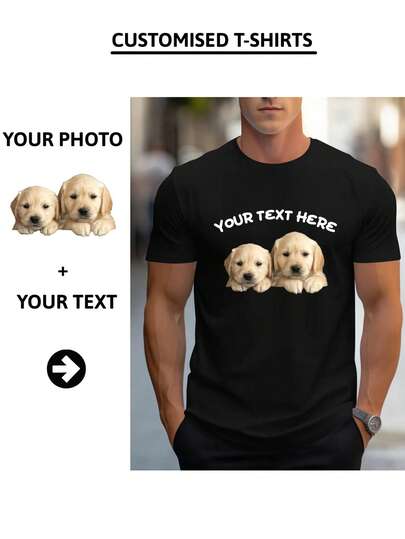 Custom-Plus Size Men's T-Shirt (Up To 6XL): Text/Photo T-Shirt-A Combination Of Large Frame And Big Personalized, Diversified Font And Color Selection, Suitable For Various Festivals/Anniversaries/Birthdays/Pets/Couples Customization