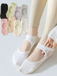 4 Pairs Women's Summer Solid Color Non-Slip Yoga/Indoor Backless Boat Socks For Workout - Multicolor - View 2