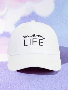 1pc Mom Life Embroidered Letter Washed Breathable Versatile Baseball Cap, Unisex, Suitable For Casual Daily Wear - White - View 1