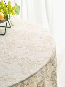 1pc French Style Minimalist Cream Lace Tablecloth With Embroidered Flowers And Bells, Suitable For Outdoor Wedding Decor, TV Cabinet Cover, Birthday Party, Afternoon Tea, Garden Photoshoot Background, All Seasons