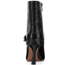TDD Mid Calf Boots For Women Stiletto Pointed Toe Winter Buckle Extra Wide Calf Botas Para Mujer Dressy Warm Lined Ladies Fashion 3 Inch High Heels