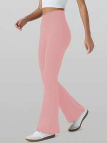 RUNONWHEELS 5 高腰喇叭裤日常健身运动紧身裤，女式提臀瑜伽紧身裤，女式高腰交叉设计喇叭紧身裤 - 粉色 - 查看 7