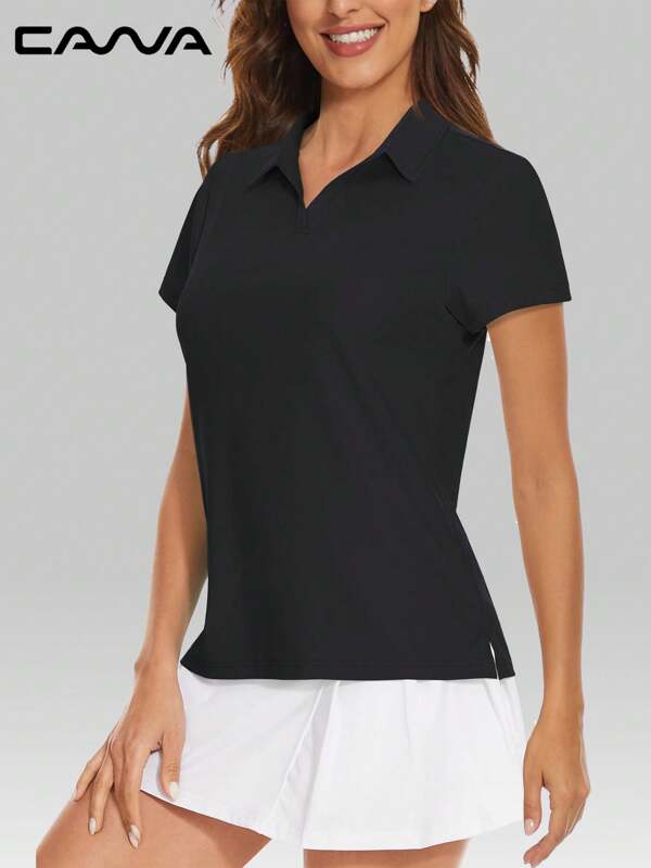 Cavva Women's Summer UPF50+ V-Neck Moisture-Wicking Tee Quick Dry Lightweight Breathable Soft Fitted Fit Side Slit Running Golf Tennis Casual Outdoor