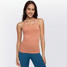 Yoga Racerback Tank Top For Women With Built In Bra,Women's Padded Sports Bra Fitness Workout Running Shirts - 橙粉紅色 - 查看 5