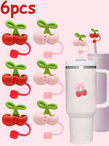 1/2/4/6pcs Cherry Straw Covers, Fits 30&40oz Tumblers, 10mm Cute Straw Caps, Reusable Straw Sleeves, Dust-Proof Straw Covers, Minimalist Straw Caps, Suitable For Driving, Office, Outdoor Camping, Valentine's Day Gift, Cup Accessories - Multicolor - View 13