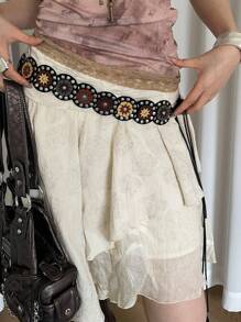 1pc Women's Multi-Color PU Leather Vintage Bohemian Style Circle Colored Rivet Decor Waist Strap