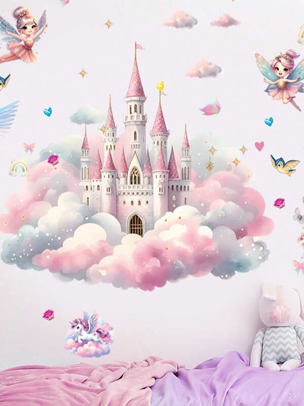 1 PC Fairy Wall Stickers Princess Castle Wall Stickers Peel And Stick Wall Decor Sticker For Princess Bedroom Living Room Playroom Wall Decoration Room Stickers Room Decor