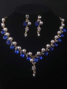 Premium High-End New Purple, Blue, Green Waterdrop Beaded Necklace & Earring Jewelry Set, Suitable For Wedding Dress, Stage Performance, Banquet, Birthday