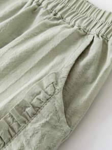 mini bala Girls' Long Pants Baby Girl Soft Breathable Sweet Ruffled Flower Pants - Bean Paste Green - View 7