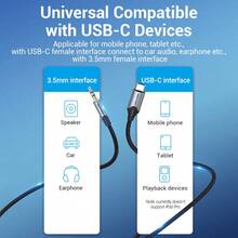 VENTION AUX 3.5mm 音频线 USB C 转 3.5mm 插孔音频线适配器铝合金+编织线适用于扬声器/耳机/车载音乐，适用于智能手机 OnePlus Mate 40/30 Pro、Nova 7/6/5 Pro、OPPO、M6/5 Pro - 灰色 - 查看 5