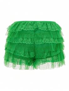 Women Lolita Bloomers Cute Ruffle Shorts Lace Pumpkin Pants Sexy Boyshorts Layered Bottoms Y2k Sweet Kawaii Pettipants - 綠色 - 查看 7