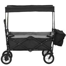 150KG Capacity Foldable Pull Wagon With Removable Canopy - Garden Trolley (Black, 4 Wheels) - Black - View 9