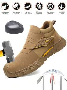Men's Work Safety Shoes, Steel Toe Shoes, Men's Anti-Smash Anti-Piercing Work Shoes, Lightweight Breathable Work Safety Boots For Construction Industry, Slip On Industrial Safety Shoes For Men