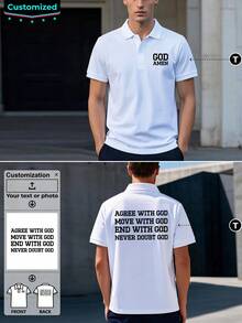 Custom Men's POLO Shirt, Front And Back Can Add Text, Company, Team Work Clothes, Business - White - View 1