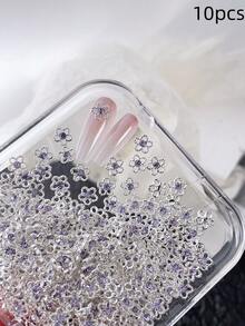 春夏花朵指甲饰金银闪亮白紫水钻美甲装饰 10 件 3D 合金 DIY 指甲宝石礼物，适合女孩手机壳、鞋子衣服包包工艺品美甲用品 - 彩色 - 查看 13