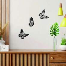 3 PCS Metal Butterfly Wall Sculpture, Classic Style Indoor/Outdoor Hanging Decor, Black Iron Wall Art Decor For Garden Fence Bedroom Kitchen Living Room Dining Room Office