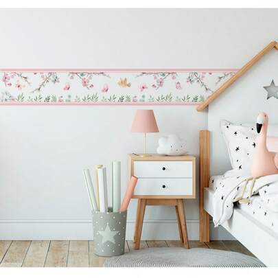 Faixa Decorativa Infantil Floral Com Borboletas FX525