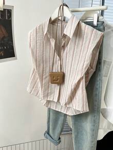 YUXIN Summer New Casual Fashionable Striped Regular Shoulder Loose Short Sleeve Blouse For Women