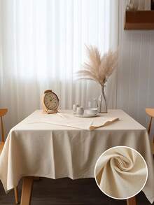 1pc Nordic Minimalist Vintage Beige Tablecloth, Solid Color Home/Dining Table, Square Picnic Cloth, Round Table, Decorative Dining Table Cover - Beige - View 1