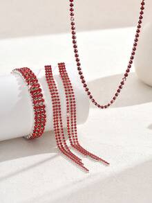 4pcs Women Jewelry Set, European And American Fashion Charm Rhinestone Chain Bracelet, Earrings, Necklace Jewelry Set, Gift For Mother - Multicolor - View 7