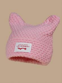 1 件男士个性化猫耳缝制标签 Y2K 针织帽，适合秋冬保暖和日常装扮，适合秋季装扮