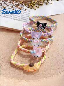 Sanrio 5pcs Colorful Scrunchies Cartoon Japanese Pompompurin & Kuromi