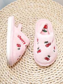 1双时尚可爱樱桃刺绣防滑保暖拖鞋，适合儿童 - 粉色 - 查看 4