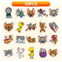 WB 50PCS Tom & Jerry Officially Licensed Tom Jerry Anime Collection Stickers Waterproof Not Easy To Wrinkle Water Cup Phone Skateboard Refrigerator Decoration Christmas Halloween Easter Gifts For Friends