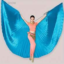 Gold Butterfly Wing Belly Dance Costume - 360° Cloak, Suitable For Stage Performance, Festival And Nightclub Entertainment, Polyester, Including Stretch Rod, Fits Height 61-69cm, Butterfly Skirt Halloween