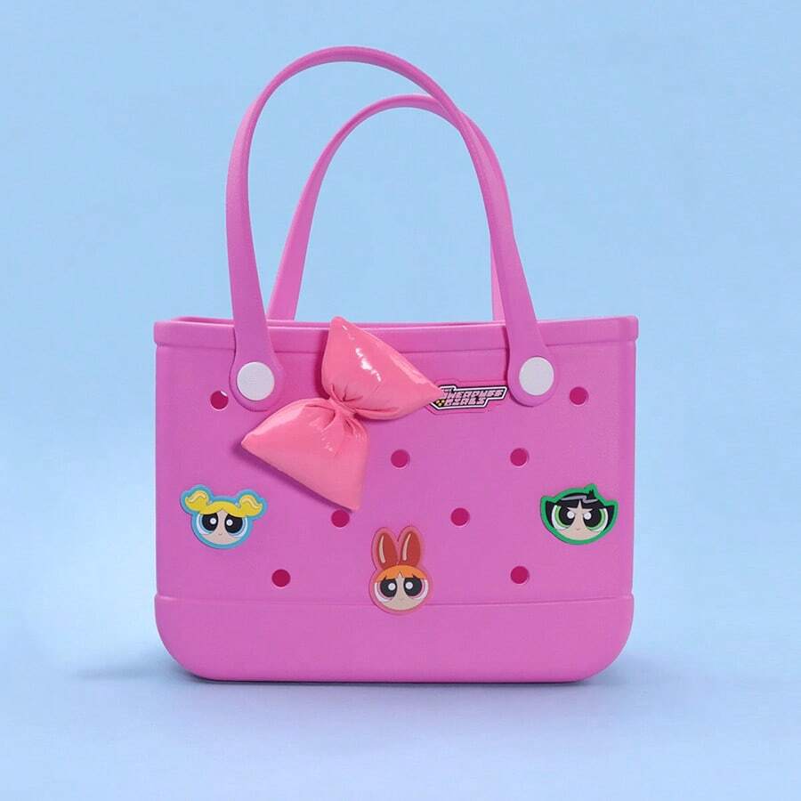 Miniso Bolso de mano con diseño famoso en internet de Las Chicas Superpoderosas, portátil para compras/viajes, bolso de hombro con diseño lindo y de moda, regalo perfecto, material EVA (1 pieza) - Rosa - Ver 1