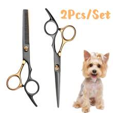 Premium Tiergrooming-Scherensatz, Edelstahl Hunde- und Katzen-Trimm-Scheren mit ergonomischem Design für beide Hände, professionelles Werkzeug zum Schneiden von Tierhaar inklusive Kamm und Pflegezubehör