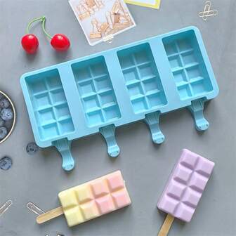 1 件硅胶 4 腔冰淇淋模具，冰棒模具，可重复使用，冰淇淋模具，易于脱模，适用于自制冰棒，DIY 冰棒模具
