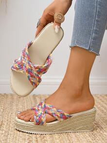 Sandalias de cuña con cuerda de cáñamo tejida, de moda, ligeras, versátiles, cómodas y elegantes para la playa y el resort, disponibles en múltiples colores - Multicolor - Ver 4