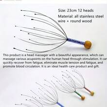 1 pieza Rascador y cabezal rascador de acero inoxidable, masajeador para el cabelludo con forma de pulpo para nutrir el cabello y aliviar la comezón, pequeño extractor de impurezas