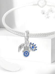 1颗925纯银蓝色邪眼吊坠珠，适合女士手链、手镯DIY饰品制作和日常搭配，是女孩的理想配饰。 - 銀色 - 查看 10