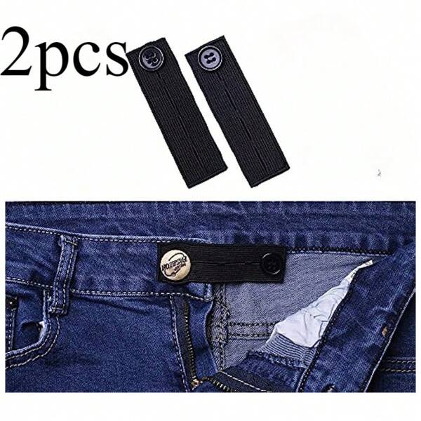 2pcs Button Extender For Jeans, Adjustable Pants Button Extender Pregnancy Pants Extender Waist Extenders For Pants For Women Men Waistband Expanders (Black, One Size)