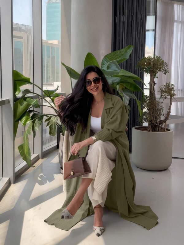 1 pieza Elegante abrigo estilo gabardina, perfecto para combinaciones en primavera/verano, conjunto de moda para mujer