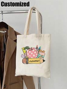 Customized Letters For Teacher'S Day Handbag,Printed Pattern Women'S Handbags, Reusable Shopping Bags, Foldable Large Capacity Casual Shopping Bags, Simple Bohemian Handbags, Suitable For Work, Travel, Shopping, Christmas Gifts For Women, Nurses, Teachers - Multicolor - View 9