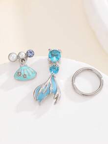 3pcs Fishbone, Cherry Heart & Shell Cartilage Earrings Set, Pierced Jewelry Accessories - Fishbone and Shell Earrings Set - View 3