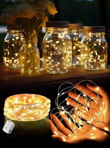 16 pezzi Luci a fata a LED da 200 cm, luci a fata LED impermeabili, luci a fata a LED a batteria, luci a fata a forma di stelle, luci a filo a LED a batteria, mini luci a LED impermeabili con filo d'argento per barattoli di vetro fai-da-te, decorazioni per matrimoni, Natale, giardino, camera da letto, autunno, Ognissanti (bianco caldo)