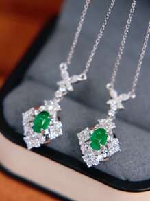 1 colar com pingente floral elegante de zircônia cúbica verde em prata esterlina S925, joia versátil para presente feminino, adequado para uso diário, festas e feriados
