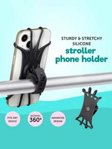 2pcs-About 12.5cm*6.5cm-Pram Phone Holder | Silicone Stroller Phone Holder | Stroller, Shopping Cart Or Handlebar Phone Holder | Stroller Phone Holder Holder, Swivel Silicone Stroller Bicycle Phone Holder Electric Car Motorcycle Cycling Navigation Bracket Riding Fixed (Black) - Black - View 5